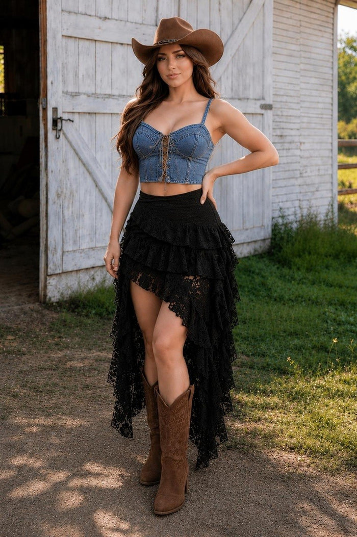 Midnight Lace High-Low Skirt