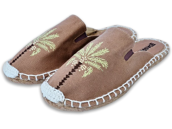 Monk's Robe Palm Tree espadrilles for women by NIIRA, handcrafted canvas flats with palm print