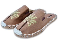 Monk's Robe Palm Tree espadrilles for women by NIIRA, handcrafted canvas flats with palm print