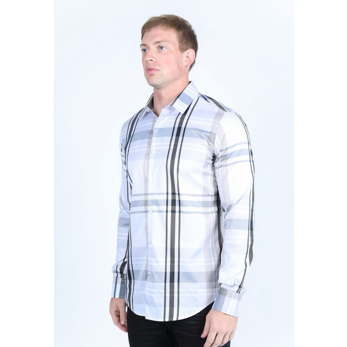 Platini Men’s Plaid Digital Print Shirt - White