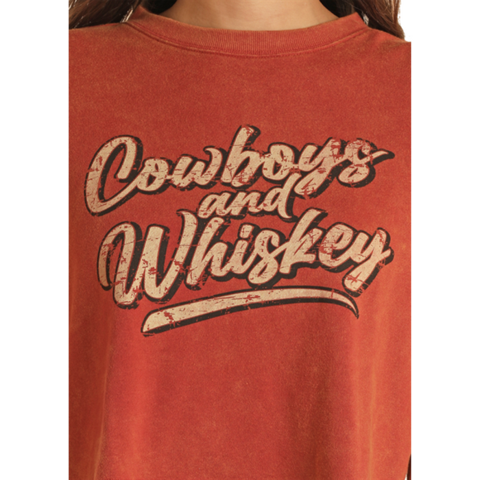 Rock & Roll Denim Cowboys & Whiskey Cropped Pullover Sweater