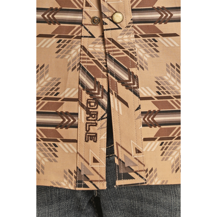 Rock & Roll Denim Western Aztec Print Short Sleeve Snap Shirt- Dark Brown