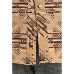 Rock & Roll Denim Western Aztec Print Short Sleeve Snap Shirt- Dark Brown