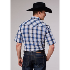 Roper Men's Navy Plaid Short Sleeve Snap Shirt