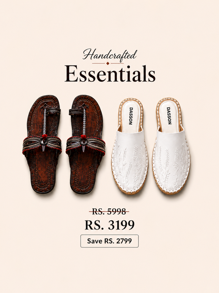 The Dark Gaze + Coconut Cream Kolhapuri Chappal combo for women by NIIRA, handcrafted leather sandals