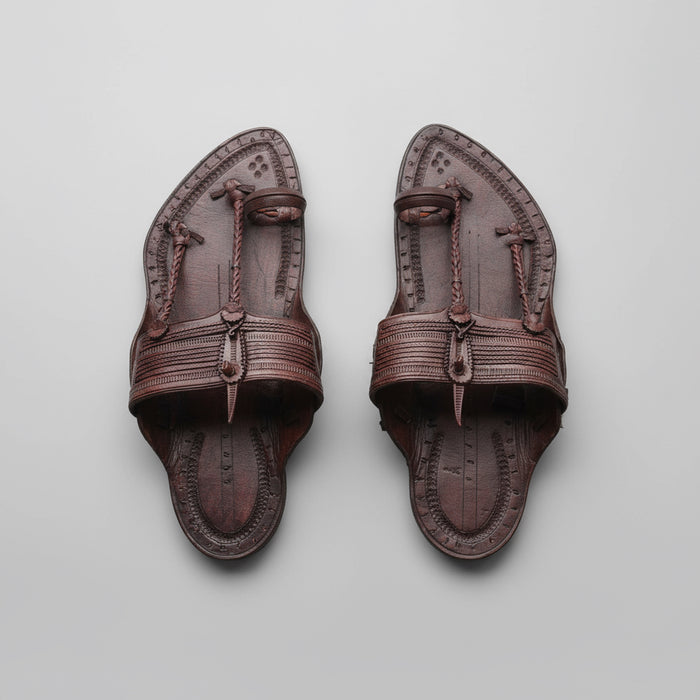 The Karigar Dark Kolhapuri chappal for men in dark brown leather, handcrafted by NIIRA