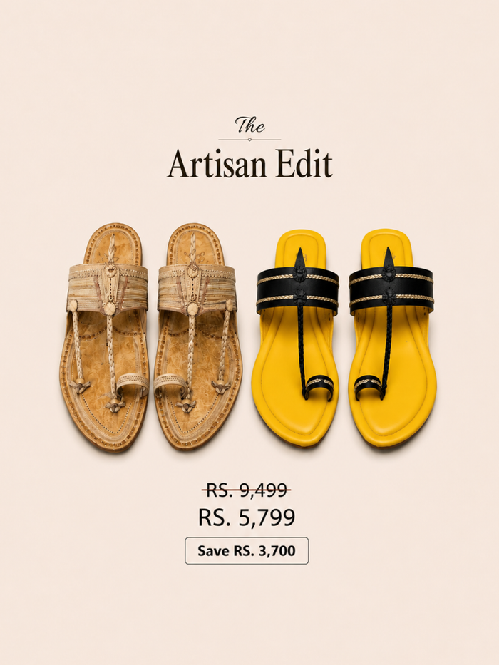 The Karigar Light + Craft by Karagiri Kolhapuri Chappal combo for men by NIIRA
