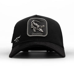 King Ranch black snapback hat with grey crocodile emblem patch and curved brim