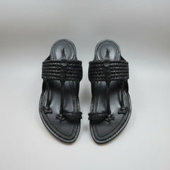 The String Dark Double Black Kolhapuri chappal for men, handcrafted braided leather by NIIRA