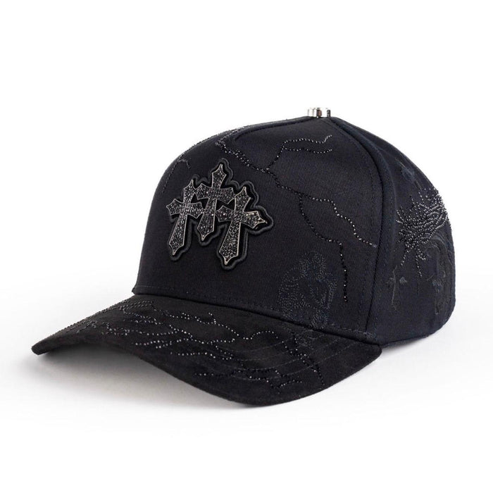 Triple Cross Rhinestone Snapback Hat – Blackout Edition