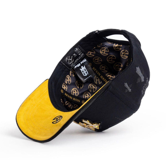 Triple Gold Cross Rhinestone Snapback Hat – Black & Gold Edition