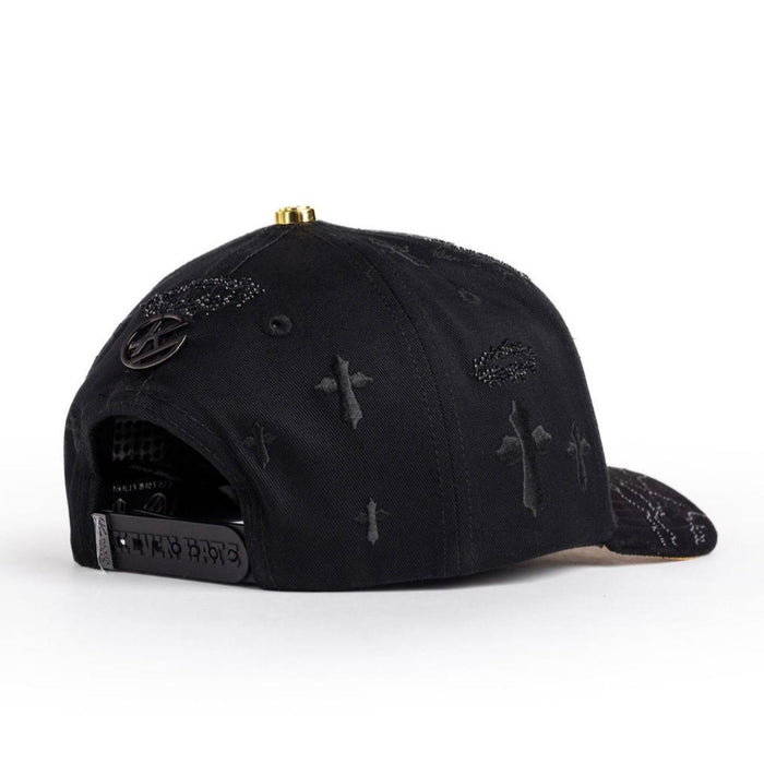 Triple Gold Cross Rhinestone Snapback Hat – Black & Gold Edition