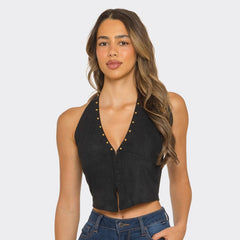 Western Nights Halter Crop Top – Black