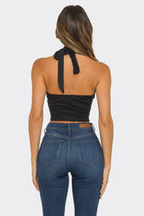 Western Nights Halter Crop Top – Black