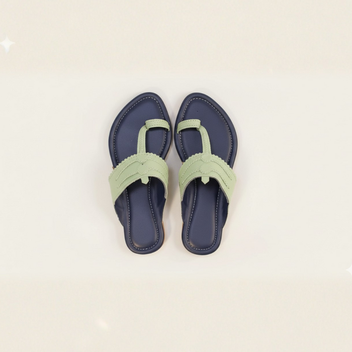 Vastra Super Soft Kolhapuri Kols for women in blue and green by NIIRA, handmade cushioned chappals